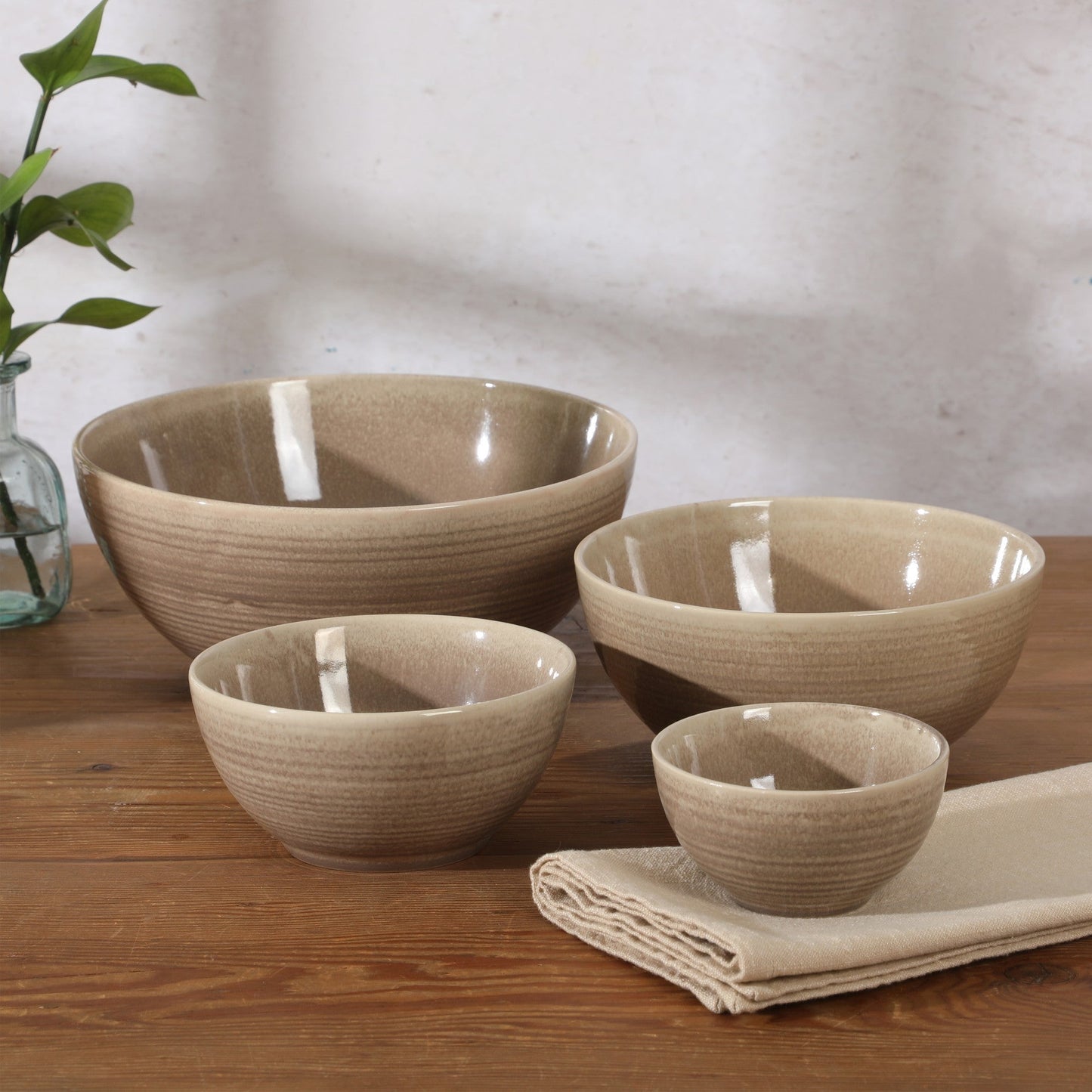 Gibson Elite Maple Grove 4-Piece Stoneware Nesting Bowl Set, Reactive Glaze Mixing and Serving Bowls, Dishwasher Safe
