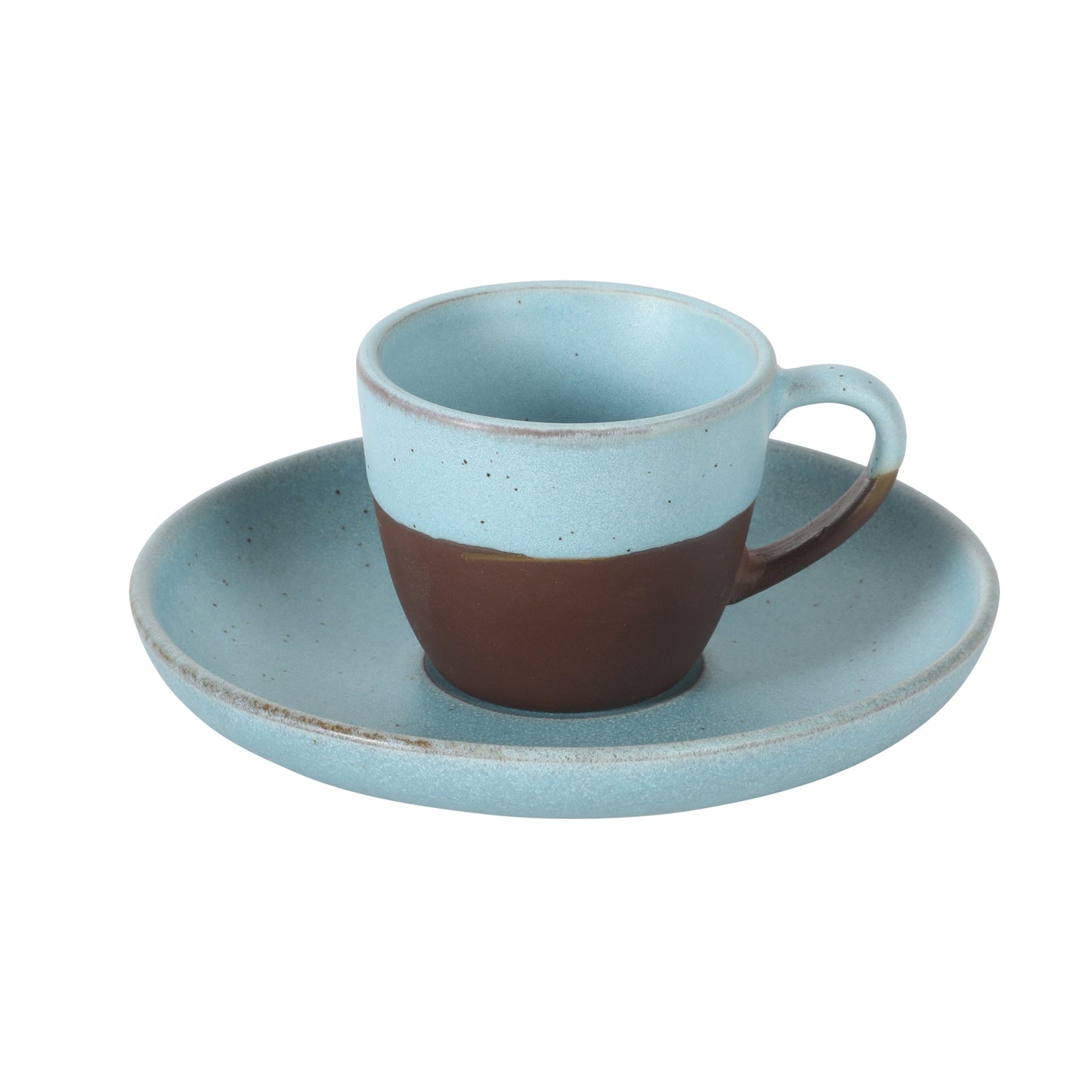 Gibson Elite William Crest 8 Piece Cup & Saucer Set, 4 Stoneware Cups & 4 Saucers, Reactive Glaze Finish, 3.5oz Espresso Cups, 5.5” Saucers, Round Coffee Set, Microwave & Dishwasher Safe