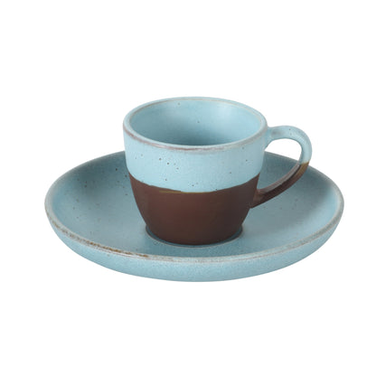 Gibson Elite William Crest 8 Piece Cup & Saucer Set, 4 Stoneware Cups & 4 Saucers, Reactive Glaze Finish, 3.5oz Espresso Cups, 5.5” Saucers, Round Coffee Set, Microwave & Dishwasher Safe