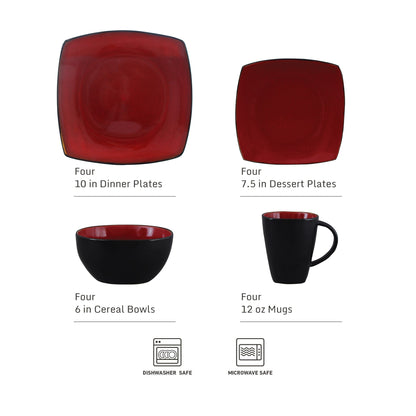 Gibson Elite Soho Lounge Square 16-Piece Stoneware Dinnerware Set