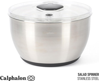 Calphalon Aero 6.3 Qt Stainless Steel Salad Spinner, Fruit Washer, Fruit Washing Bowl with Strainer, Vegetable Cleaner, Salad Cleaner, Lettuce Washer
