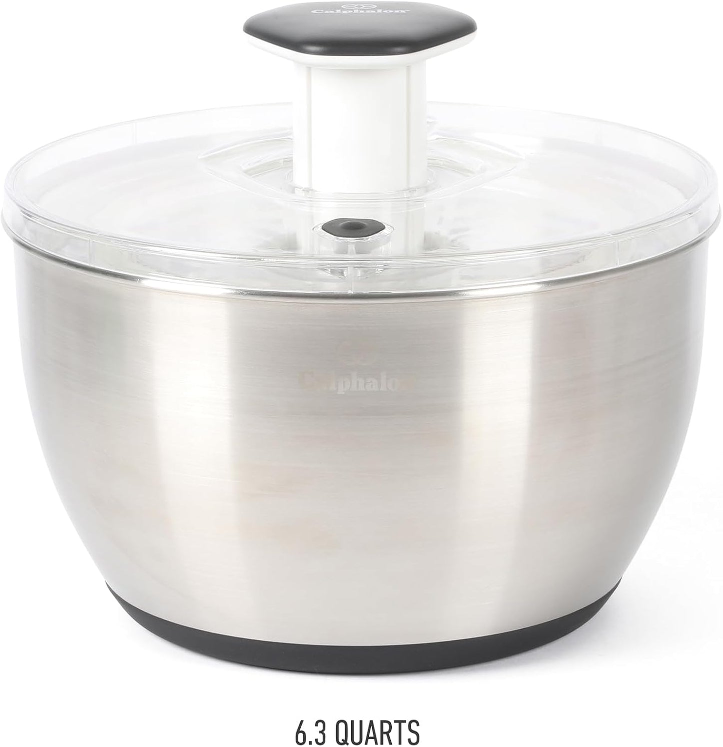 Calphalon Aero 6.3 Qt Stainless Steel Salad Spinner, Fruit Washer, Fruit Washing Bowl with Strainer, Vegetable Cleaner, Salad Cleaner, Lettuce Washer