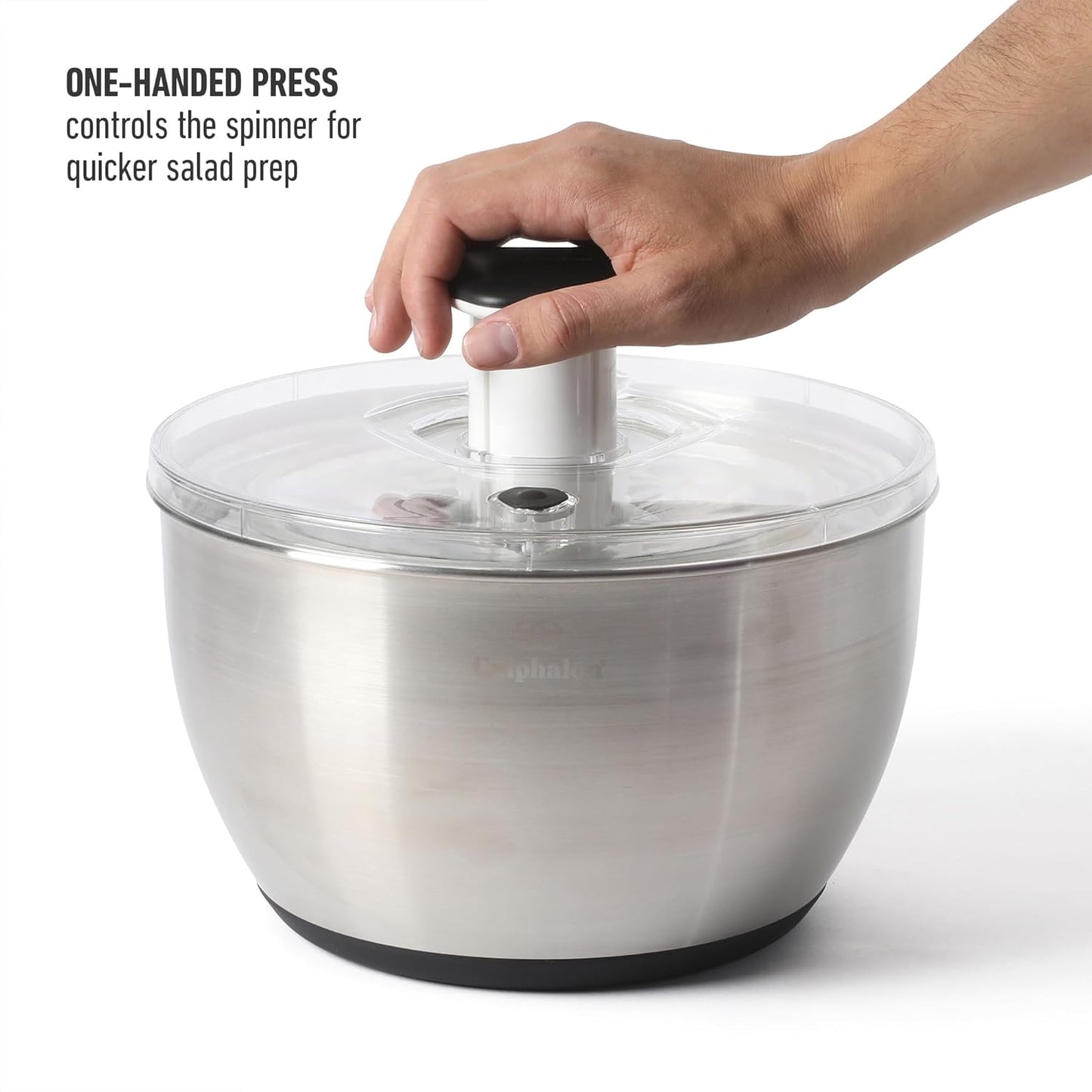 Calphalon Aero 6.3 Qt Stainless Steel Salad Spinner, Fruit Washer, Fruit Washing Bowl with Strainer, Vegetable Cleaner, Salad Cleaner, Lettuce Washer