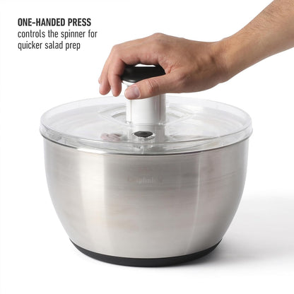 Calphalon Aero 6.3 Qt Stainless Steel Salad Spinner, Fruit Washer, Fruit Washing Bowl with Strainer, Vegetable Cleaner, Salad Cleaner, Lettuce Washer