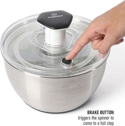 Calphalon Aero 6.3 Qt Stainless Steel Salad Spinner, Fruit Washer, Fruit Washing Bowl with Strainer, Vegetable Cleaner, Salad Cleaner, Lettuce Washer