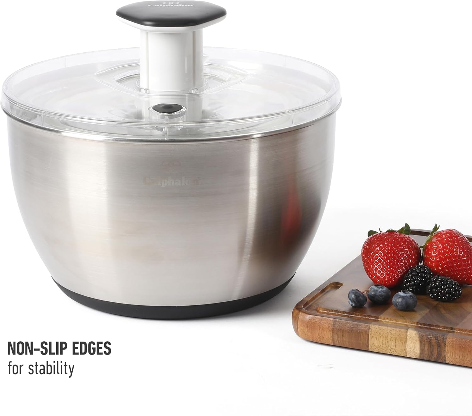 Calphalon Aero 6.3 Qt Stainless Steel Salad Spinner, Fruit Washer, Fruit Washing Bowl with Strainer, Vegetable Cleaner, Salad Cleaner, Lettuce Washer