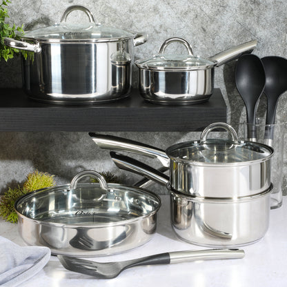 Oster Sangerfield 12-Piece Stainless Steel Cookware Set w/ Kitchen Tools