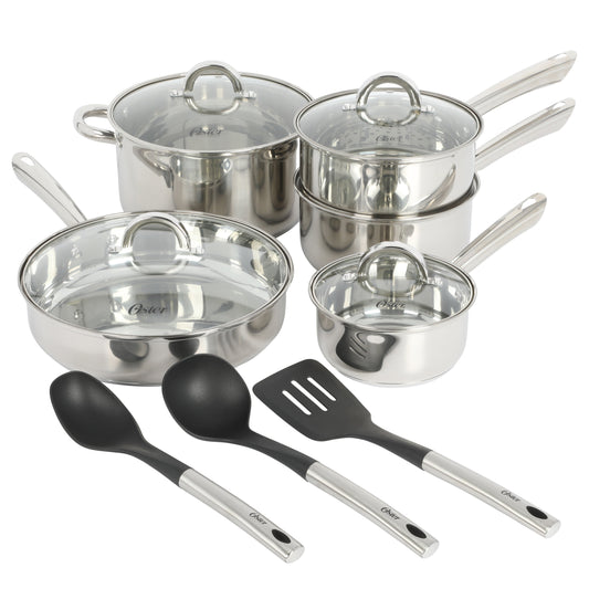 Oster Sangerfield 12-Piece Stainless Steel Cookware Set w/ Kitchen Tools