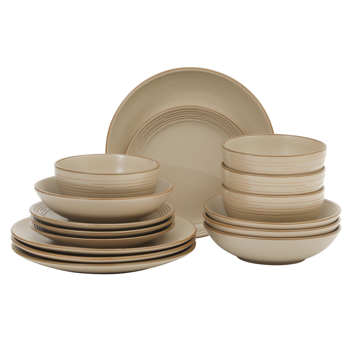 Gibson Home Chiswick House 16-Piece Stoneware Dinnerware Set, Round Plates and Bowls Set for 4, White with Wax Relief Embossed Rim Detail, Dishwasher Safe – Dinner Plate, Salad Plate & Cereal Bowl