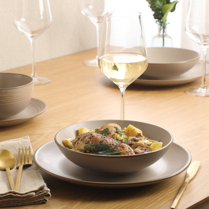 Gibson Home Chiswick House 16-Piece Stoneware Dinnerware Set, Round Plates and Bowls Set for 4, White with Wax Relief Embossed Rim Detail, Dishwasher Safe – Dinner Plate, Salad Plate & Cereal Bowl