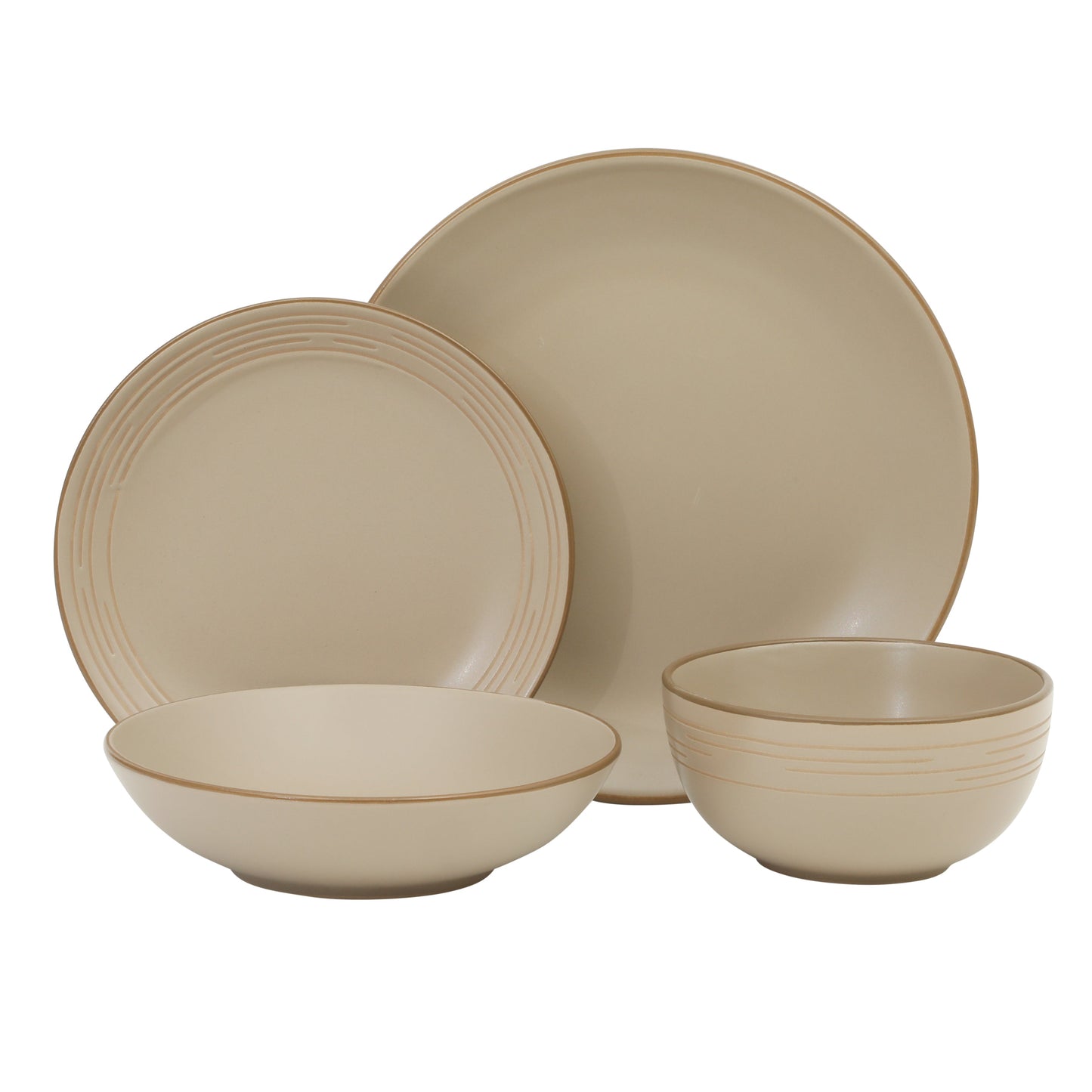 Gibson Home Chiswick House 16-Piece Stoneware Dinnerware Set, Round Plates and Bowls Set for 4, White with Wax Relief Embossed Rim Detail, Dishwasher Safe – Dinner Plate, Salad Plate & Cereal Bowl