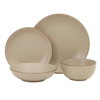 Gibson Home Chiswick House 16-Piece Stoneware Dinnerware Set, Round Plates and Bowls Set for 4, White with Wax Relief Embossed Rim Detail, Dishwasher Safe – Dinner Plate, Salad Plate & Cereal Bowl