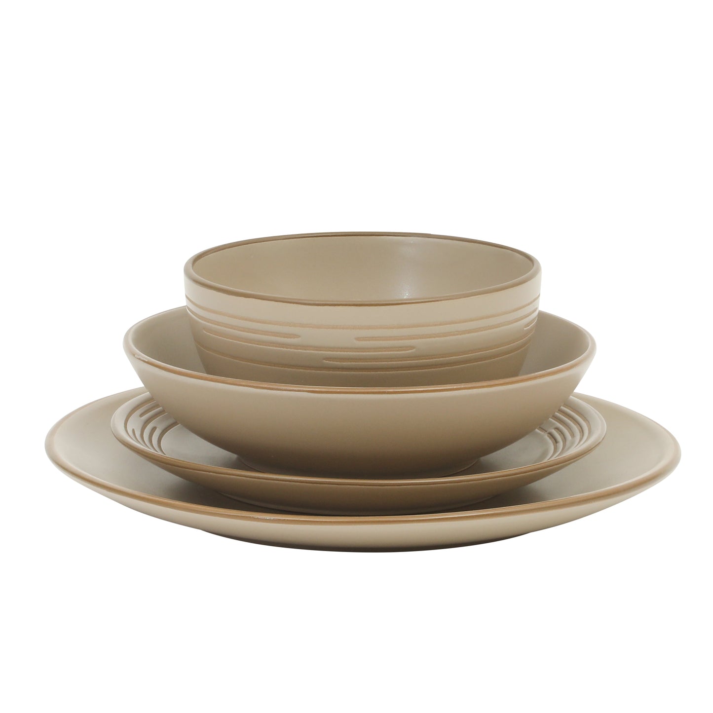 Gibson Home Chiswick House 16-Piece Stoneware Dinnerware Set, Round Plates and Bowls Set for 4, White with Wax Relief Embossed Rim Detail, Dishwasher Safe – Dinner Plate, Salad Plate & Cereal Bowl