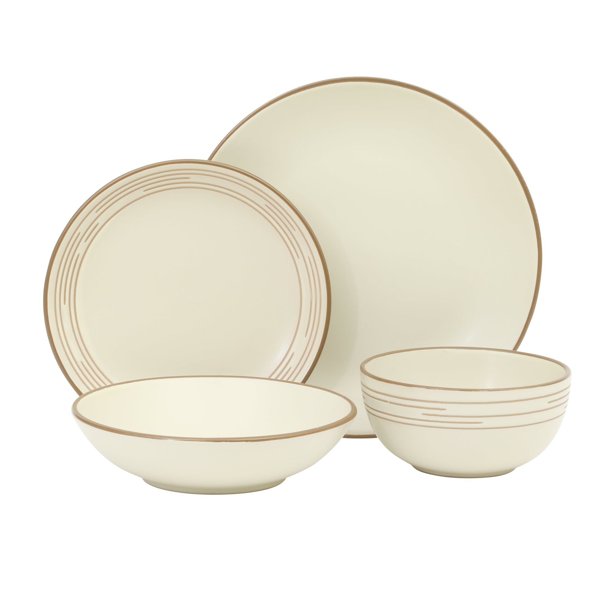 Gibson Home Chiswick House 16-Piece Stoneware Dinnerware Set, Round Plates and Bowls Set for 4, White with Wax Relief Embossed Rim Detail, Dishwasher Safe – Dinner Plate, Salad Plate & Cereal Bowl