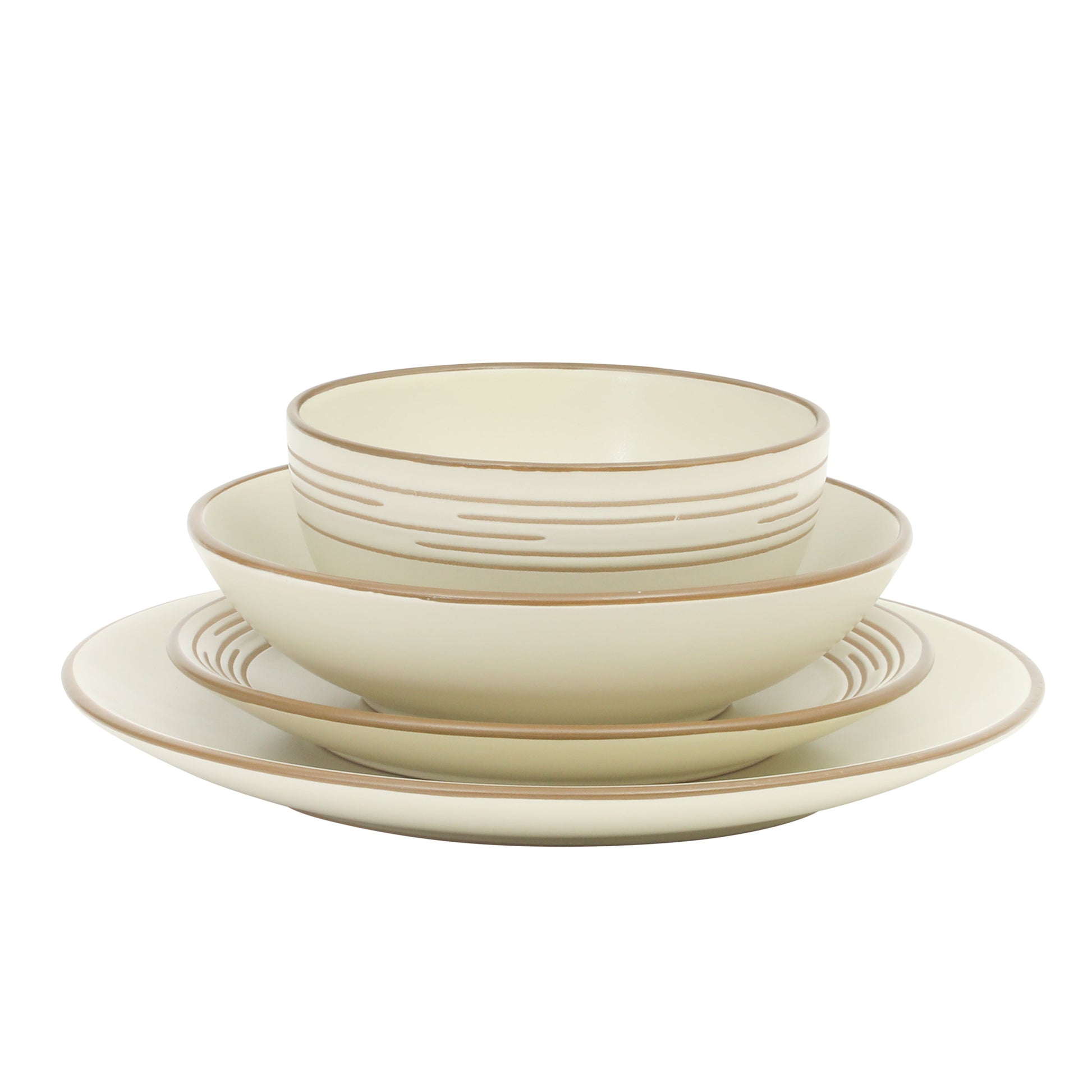 Gibson Home Chiswick House 16-Piece Stoneware Dinnerware Set, Round Plates and Bowls Set for 4, White with Wax Relief Embossed Rim Detail, Dishwasher Safe – Dinner Plate, Salad Plate & Cereal Bowl