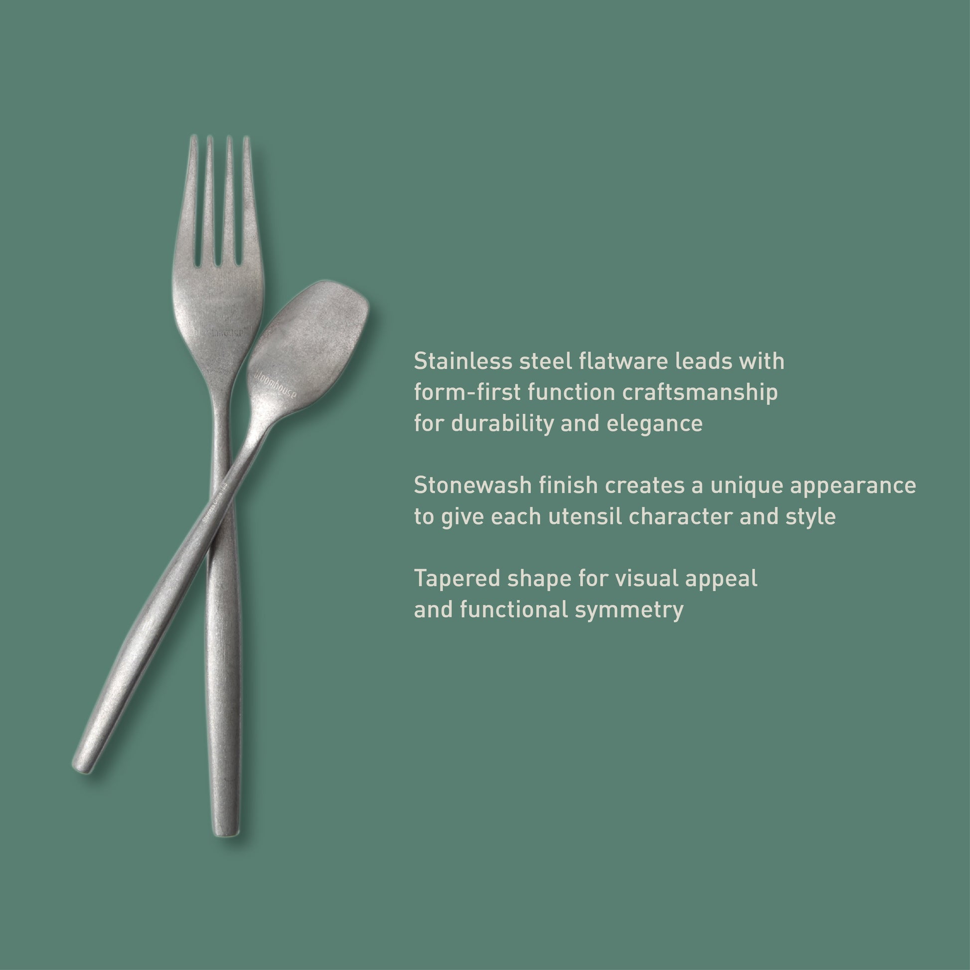 Bloomhouse 20 Piece Stone Washed Flatware 18/10 Stainless Steel Silverware Cutlery Utensil Set With Acacia Wood Caddy - Service for 4