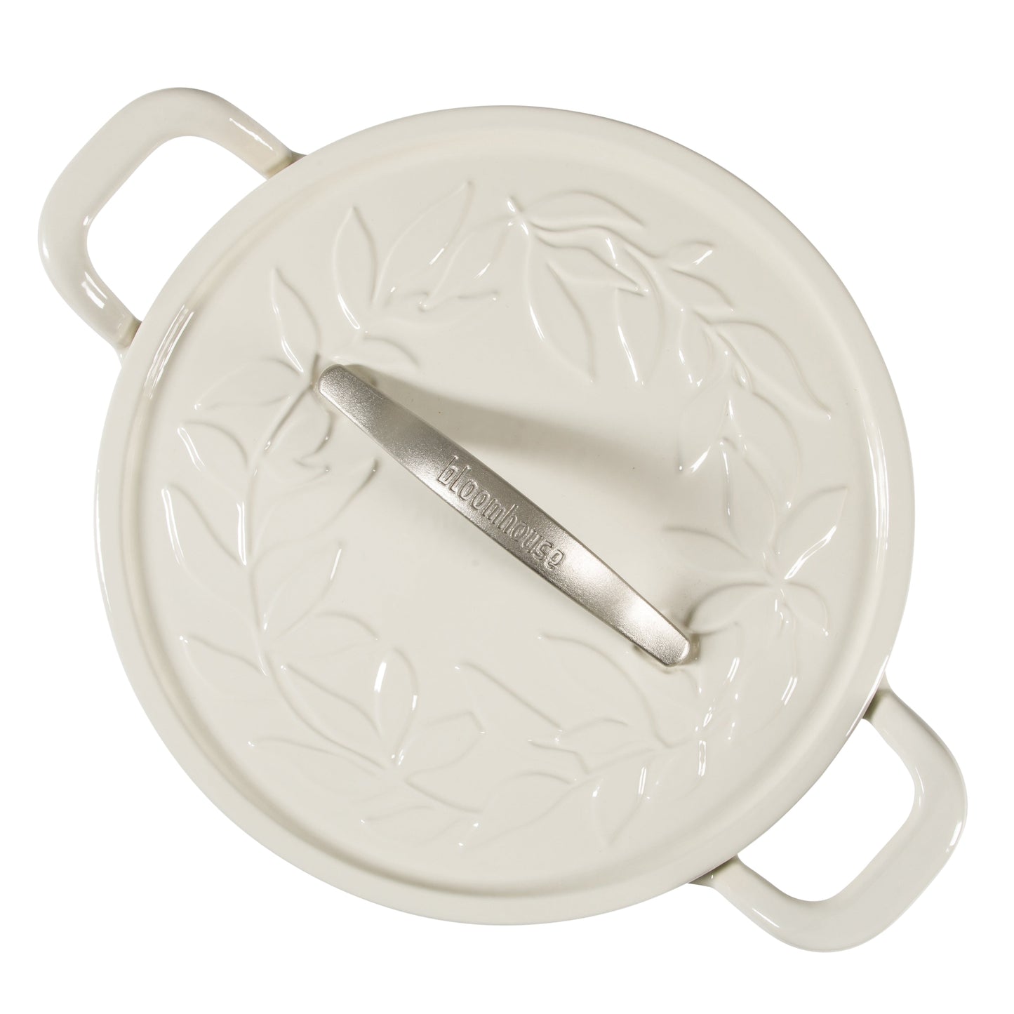 Bloomhouse 7 Qt Cast Iron Dutch Oven W/ Embossed Lid, European Enamel, & Walnut Wood Trivet