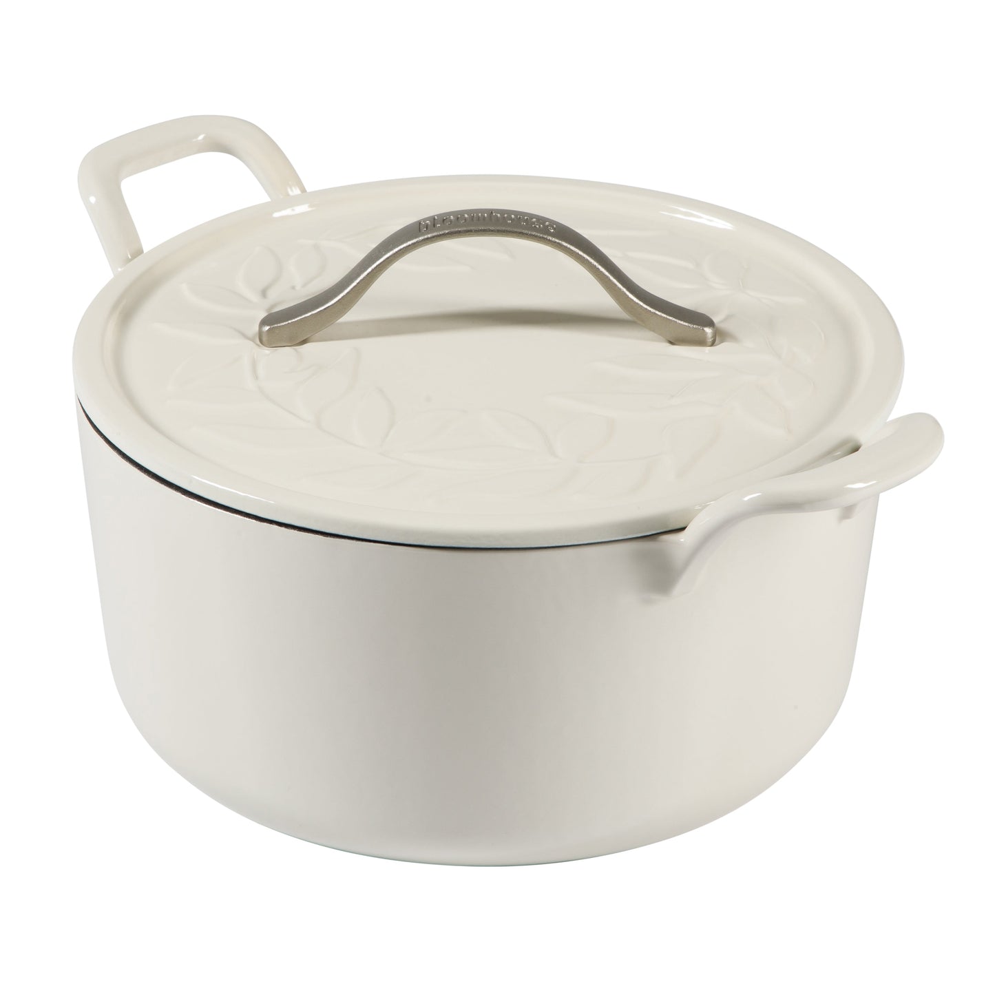 Bloomhouse 7 Qt Cast Iron Dutch Oven W/ Embossed Lid, European Enamel, & Walnut Wood Trivet