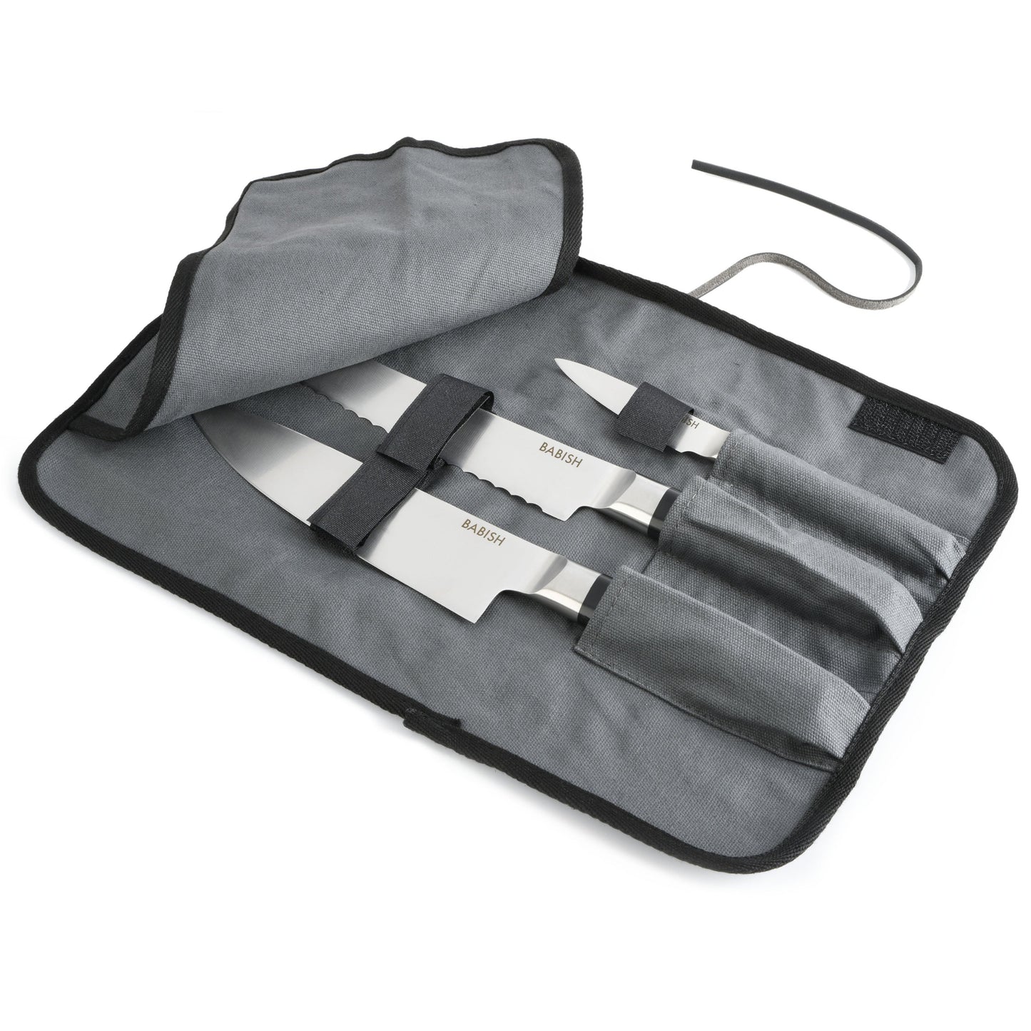 Babish High-Carbon 1.4116 German Steel 3-Piece Cutlery Set (Chef Knife, Bread Knife, & Pairing Knife) w/Knife Roll