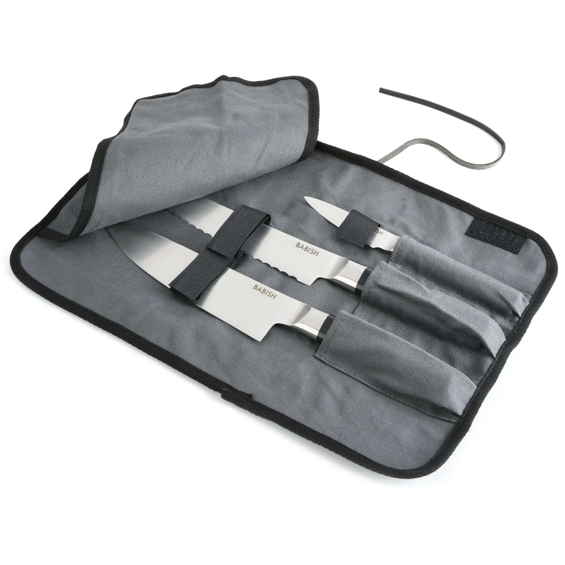 Babish High-Carbon 1.4116 German Steel 3-Piece Cutlery Set (Chef Knife, Bread Knife, & Pairing Knife) w/Knife Roll