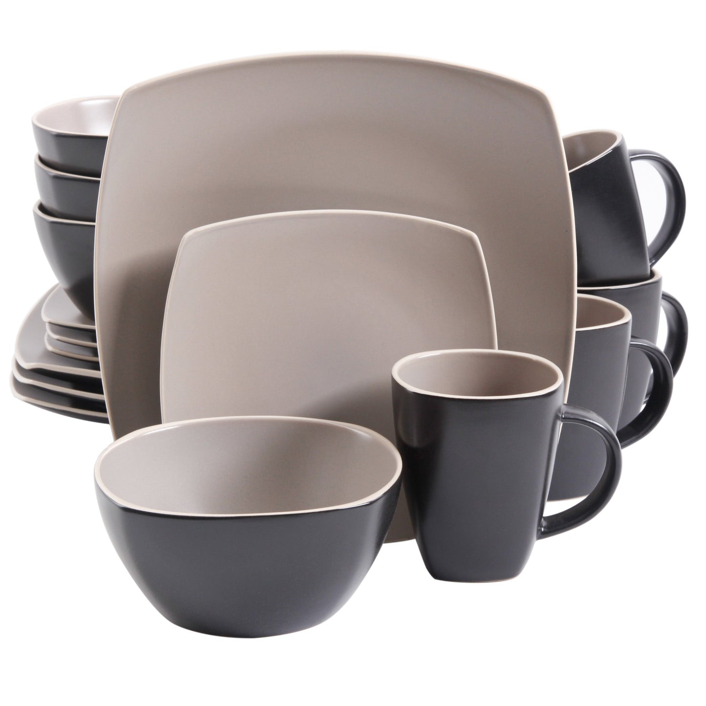 Gibson Elite Soho Lounge Square 16-Piece Matte Stoneware Dinnerware Set