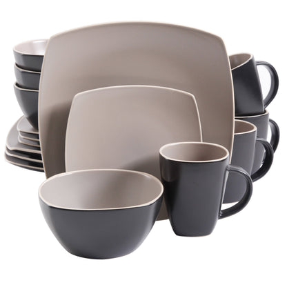 Gibson Elite Soho Lounge Square 16-Piece Matte Stoneware Dinnerware Set