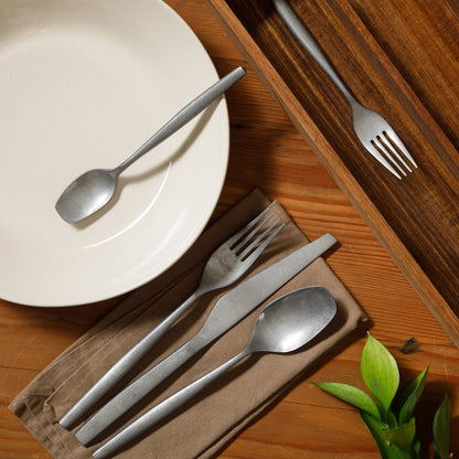 Bloomhouse 20 Piece Stone Washed Flatware 18/10 Stainless Steel Silverware Cutlery Utensil Set With Acacia Wood Caddy - Service for 4