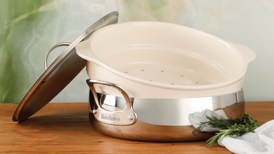 Bloomhouse 6-Quart Triply Stainless Steel Everyday Pan w/ Non-Stick Non-Toxic Ceramic Interior and Ceramic Steamer Insert