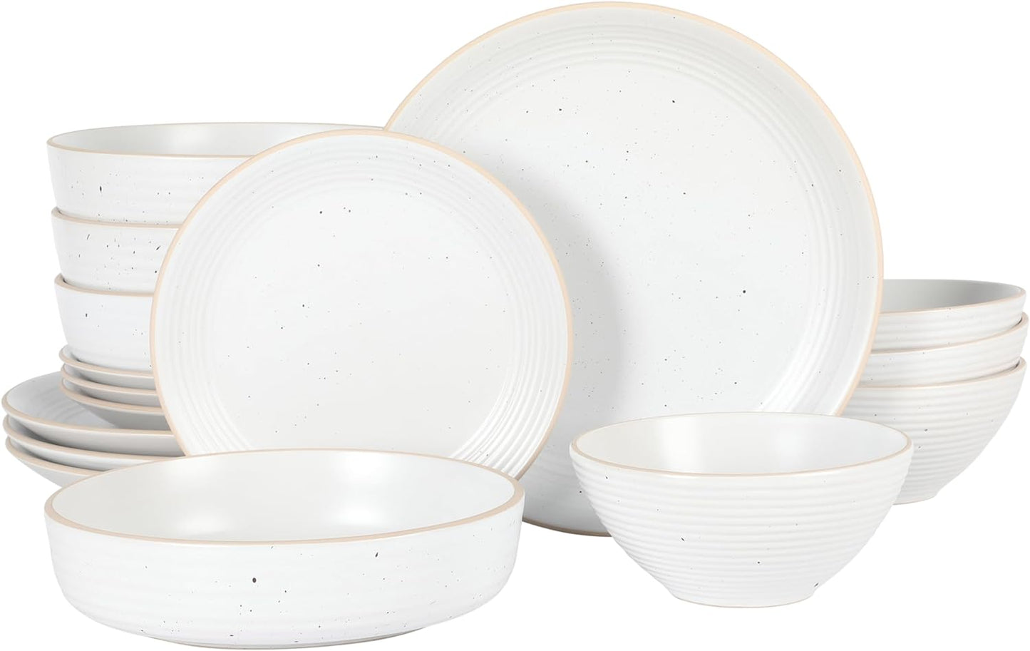 Gibson Home Dinah 16 Piece Double Bowl Stoneware Embossed Speckled Dinnerware Set - Matte Black, White, or Sage Green