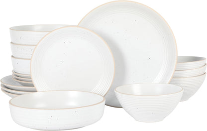 Gibson Home Dinah 16 Piece Double Bowl Stoneware Embossed Speckled Dinnerware Set - Matte Black, White, or Sage Green