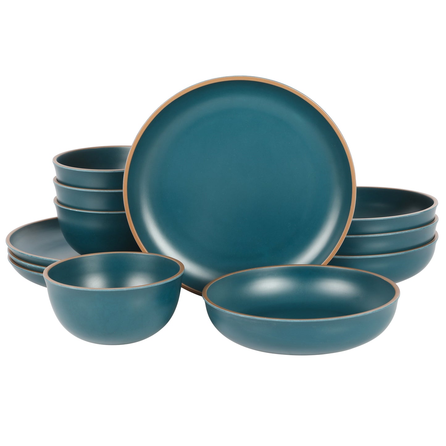 Gibson Home Rockabye 12-Piece Double Bowl Melamine Dinnerware Set