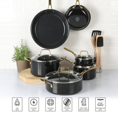 Martha Stewart Lockton 14-Piece Heavy-Gauge Premium Non-Stick Aluminum Cookware Combo Set (Pots, Pans, and Tools)