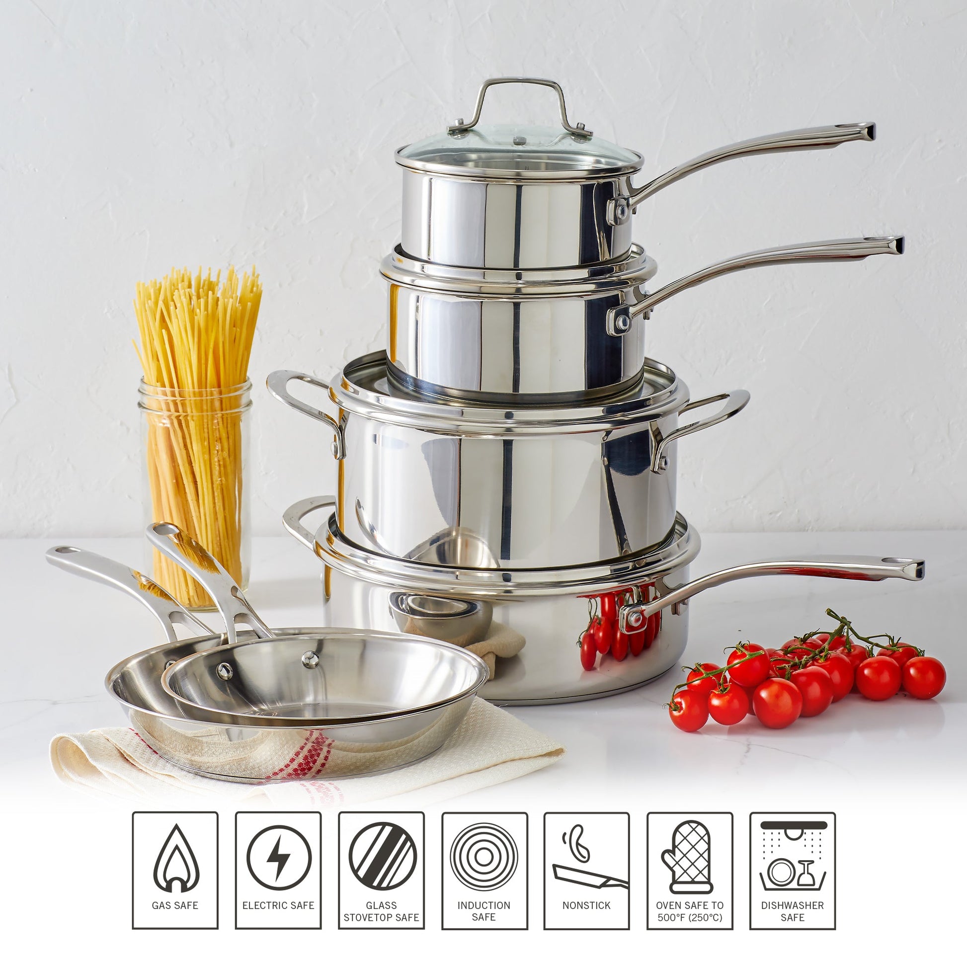 Martha Stewart Castelle 10-Piece Stainless Steel Cookware Set