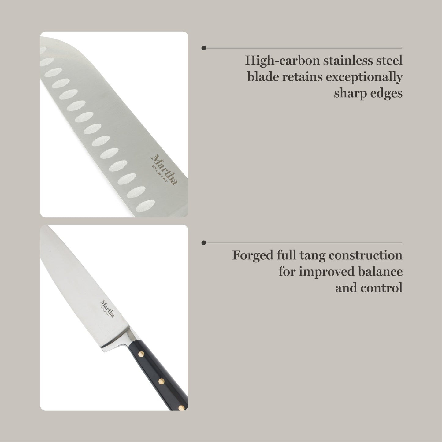 Martha Stewart 16 Piece Lockton High Carbon Stainless Steel Cutlery Kitchen Knife Block Set W/ ABS Tripe Riveted Forged Handle Acacia Wood Block