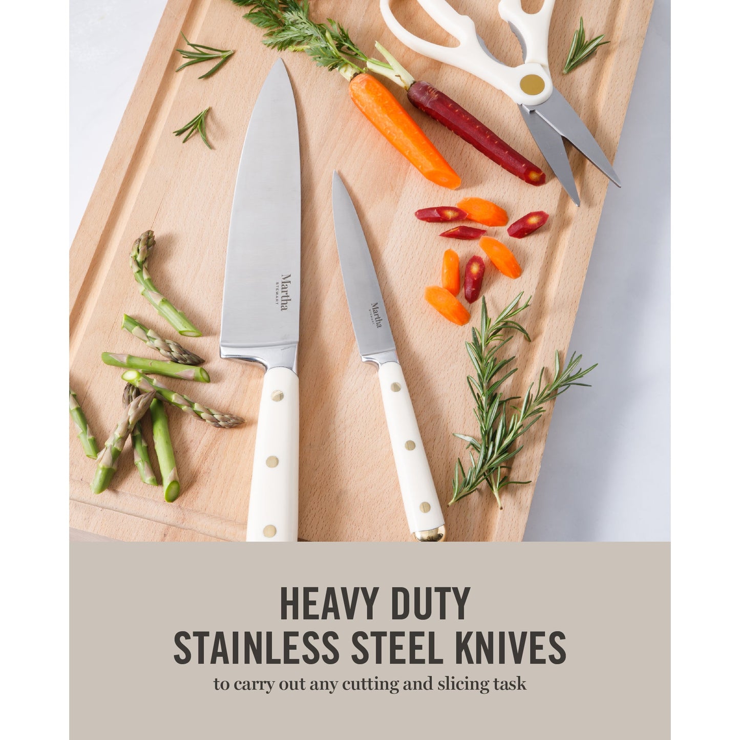 Martha Stewart 16 Piece Lockton High Carbon Stainless Steel Cutlery Kitchen Knife Block Set W/ ABS Tripe Riveted Forged Handle Acacia Wood Block