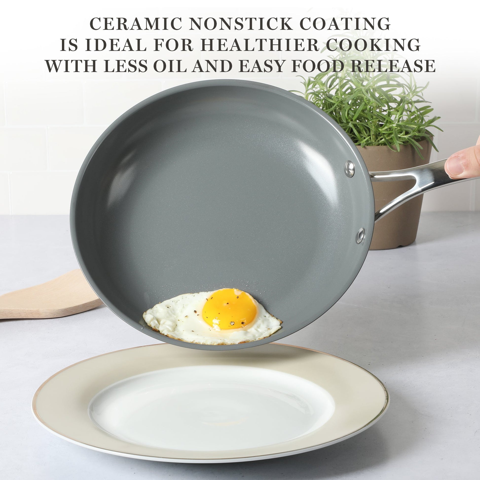 Martha Stewart Delaroux 9.5" & 12" Stainless Steel Fry Pan Set w/ Ceramic Non-Stick Interior