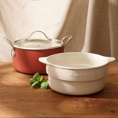 Bloomhouse 6-Quart Aluminum Enamel Dutch Oven w/ Non-Stick Non-Toxic Ceramic Interior and Ceramic Steamer Insert