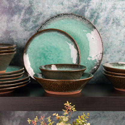 Gibson Elite Green Lantern 16-Piece Double Bowl Reactive Terracotta Dinnerware Set