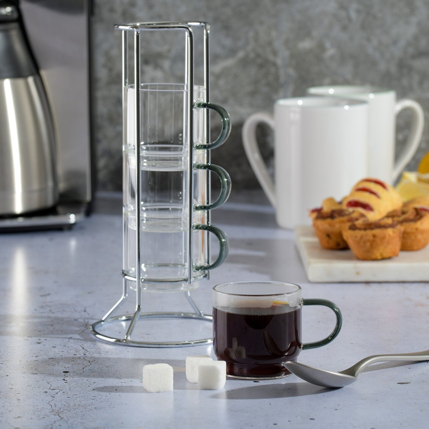 Gibson Elite Soho Lounge 4-Pack 3.8oz Glass Espresso Cup Set w/ Rack