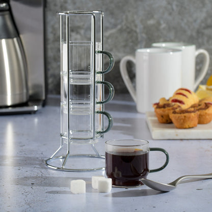 Gibson Elite Soho Lounge 4-Pack 3.8oz Glass Espresso Cup Set w/ Rack