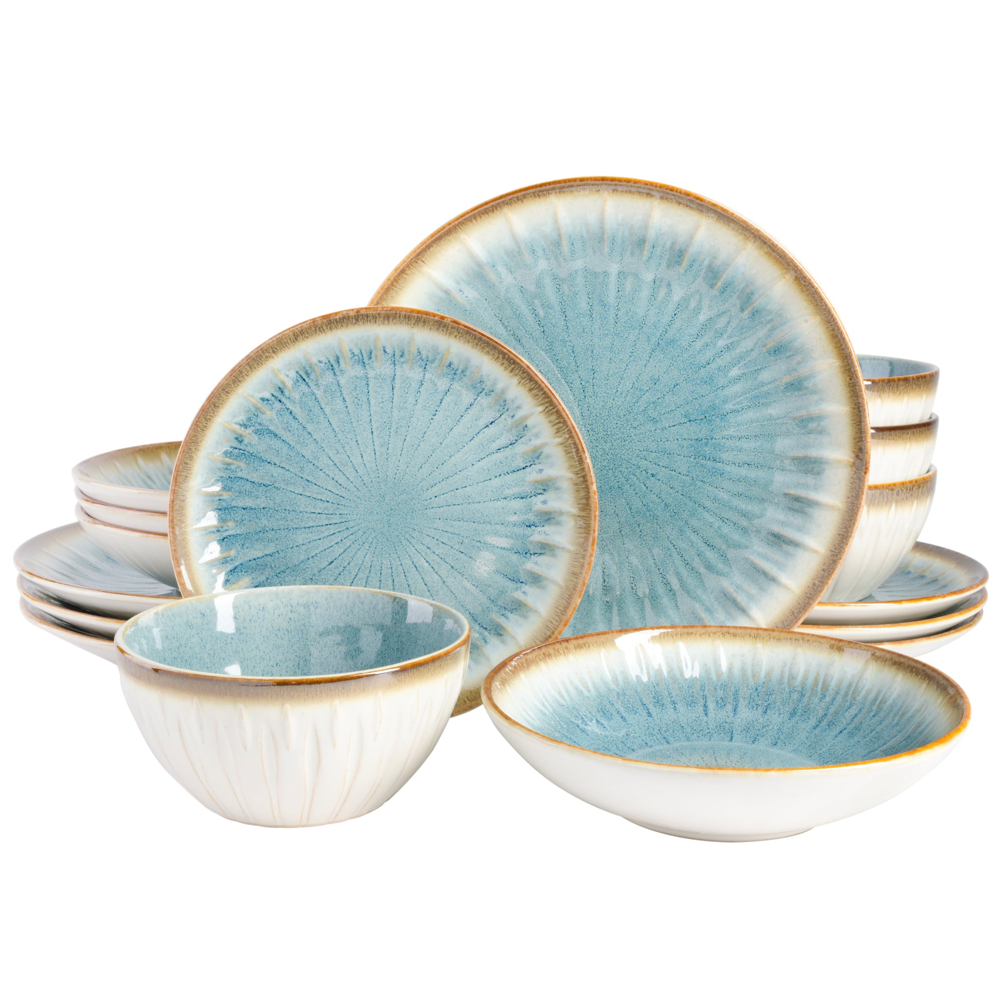 Gibson Elite Mayfair Bay 16-Piece Embossed Double Bowl Reactive Dinnerware Set