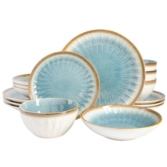 Gibson Elite Mayfair Bay 16-Piece Embossed Double Bowl Reactive Dinnerware Set