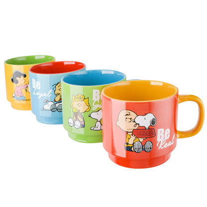 Peanuts Gentle Reminders 4-Pack 15oz Stoneware Stackable Mugs w/ Metal Rack