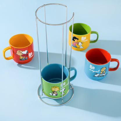 Peanuts Gentle Reminders 4-Pack 15oz Stoneware Stackable Mugs w/ Metal Rack