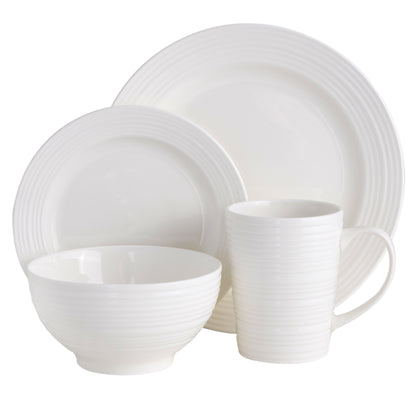 Gibson Home Amelia Court 16-Piece Fine Ceramic Dinnerware Set - White