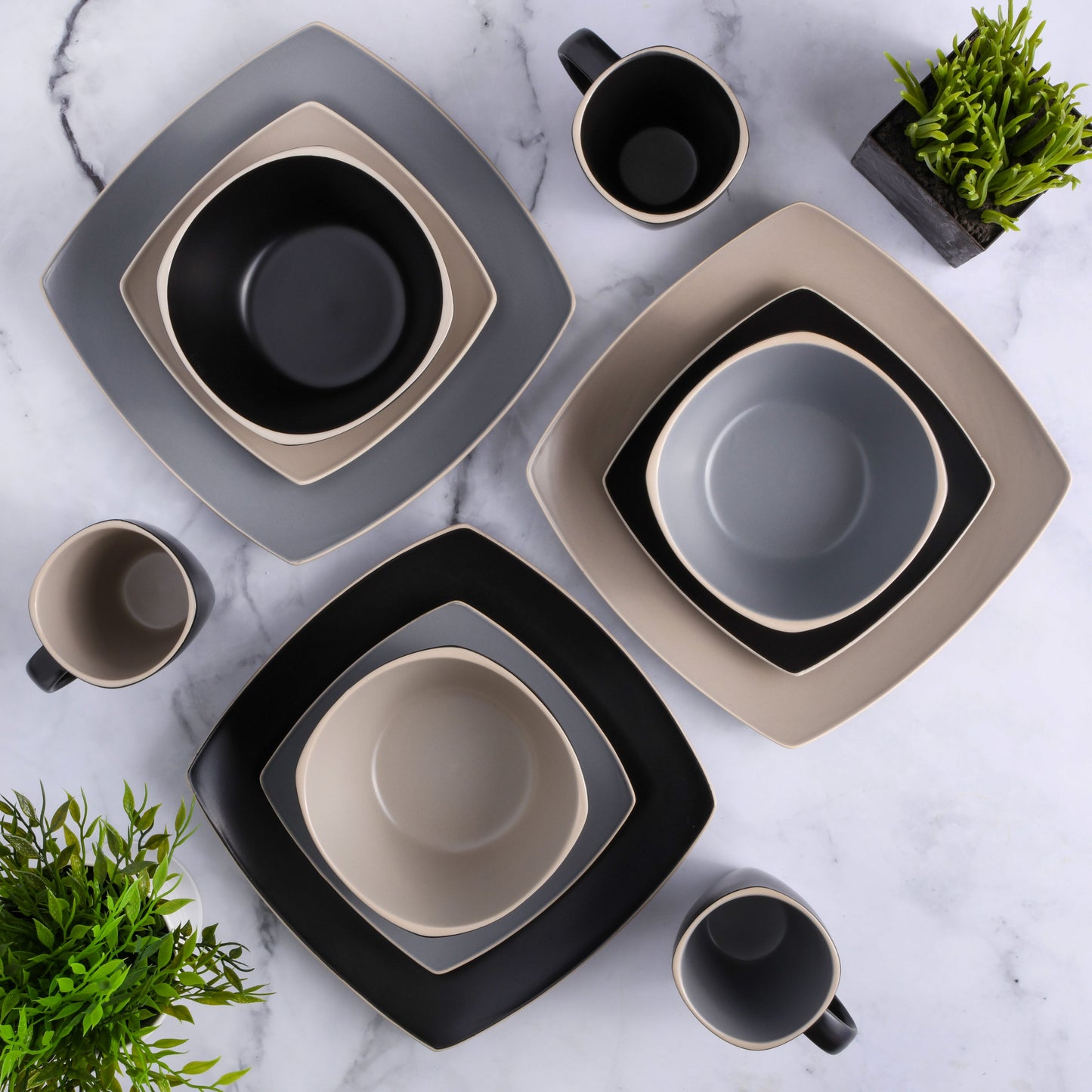 Gibson Elite Soho Lounge Square 16-Piece Matte Stoneware Dinnerware Set