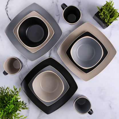 Gibson Elite Soho Lounge Square 16-Piece Matte Stoneware Dinnerware Set