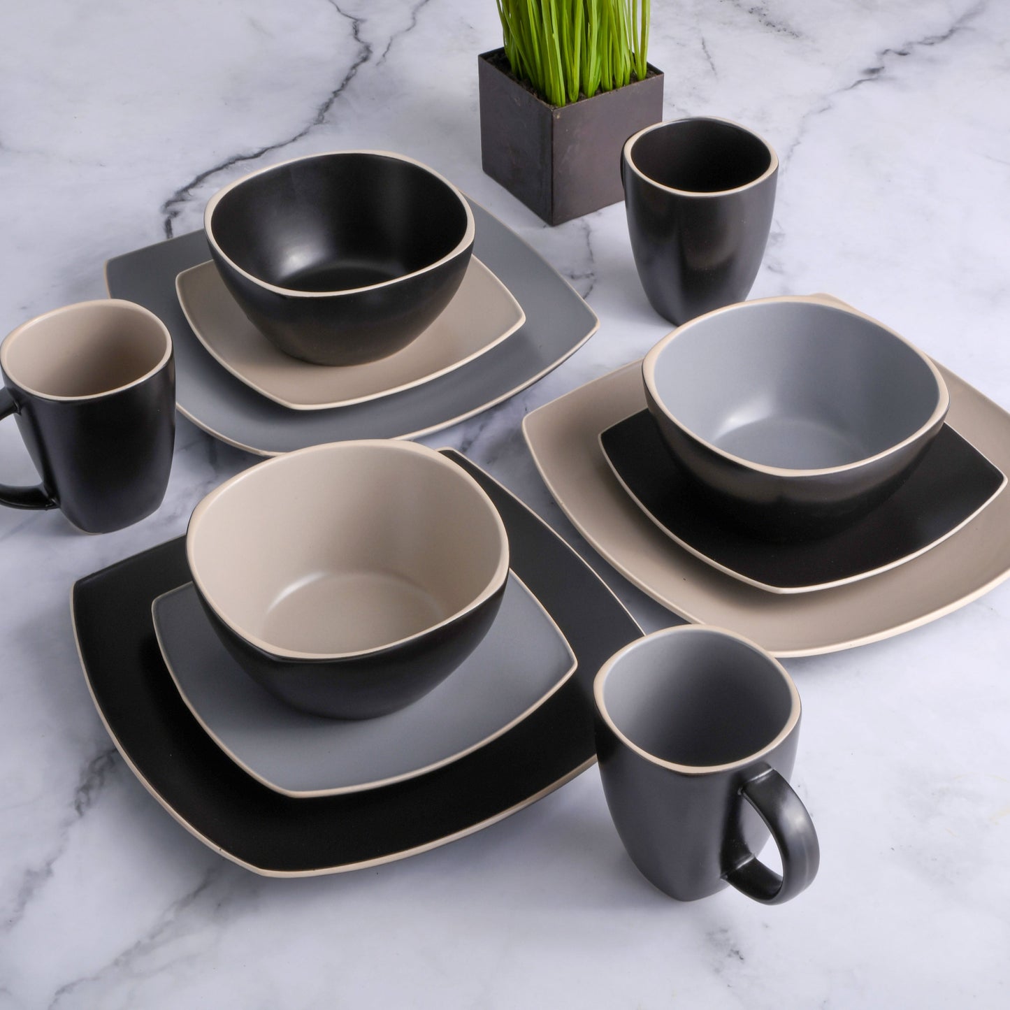 Gibson Elite Soho Lounge Square 16-Piece Matte Stoneware Dinnerware Set