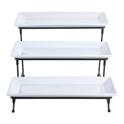 Gibson Elite Gracious Dining 3-Tier Serving Set w/ Plates & Metal Stand
