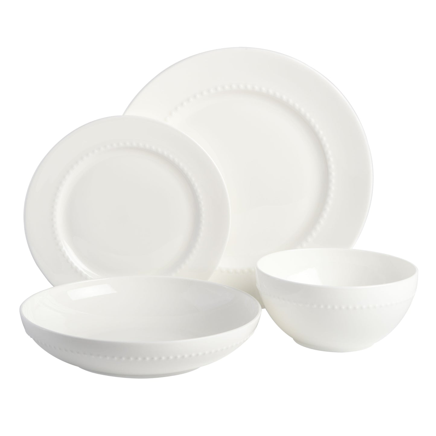 Gibson Elite Embossed Bone China 16-Piece Double Bowl Dinnerware Set - White